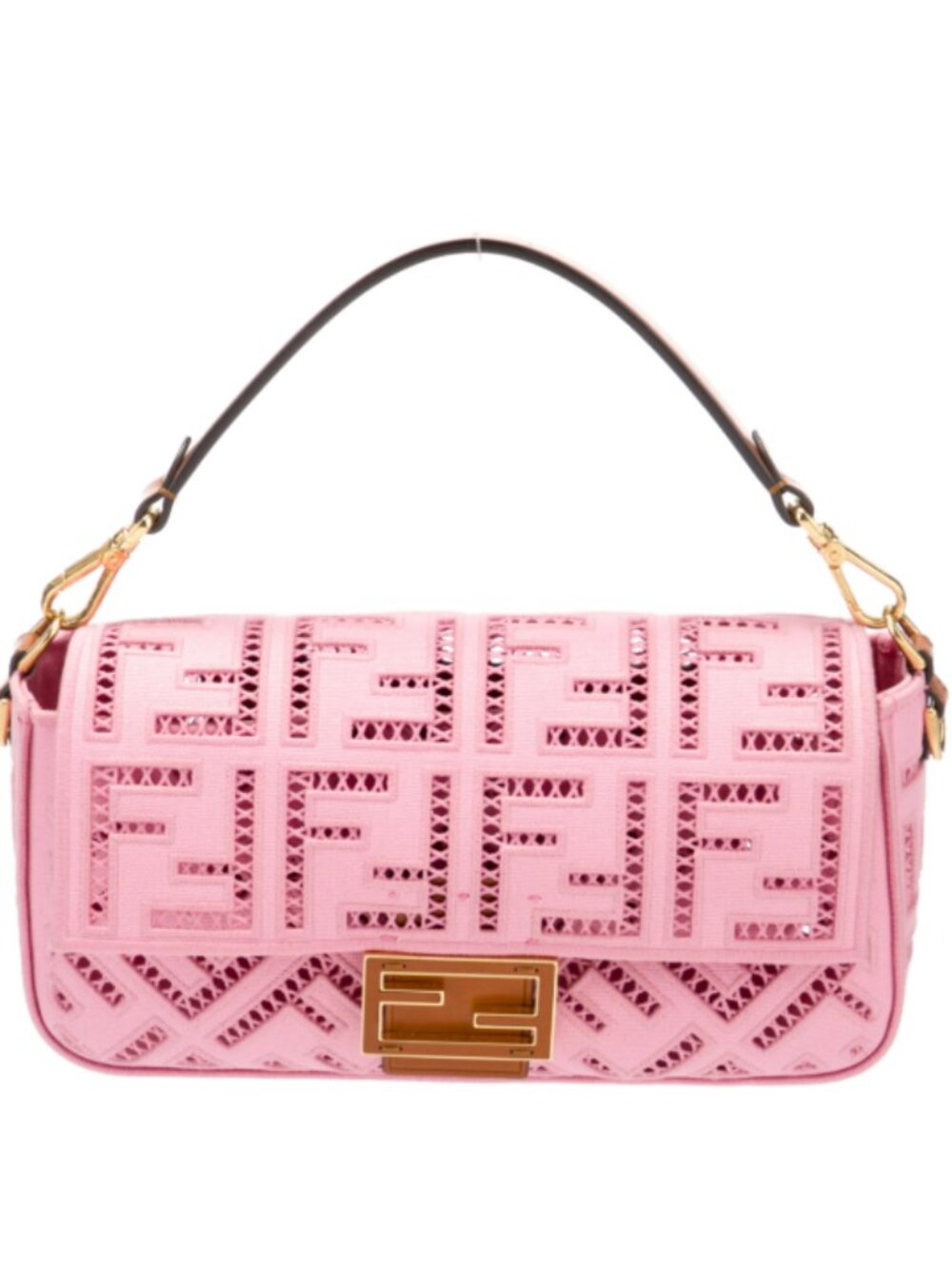 Fendi Baguette FF Ajour Zucca Embroidered Canvas Ciclamino Pink Bag Auth